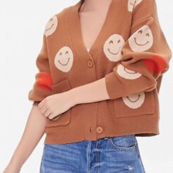 SOLD OUT Forever 21 Happy Face Cardigan Sweater - size Large - Picture 9 of 9